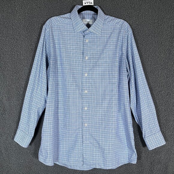 Eton Fill Twill Cotton Contemporary Check Button Up Shirt - Men's Size 43/17 - Picture 2 of 9